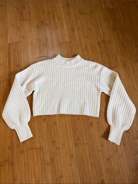 Altar'd State Cream Ribbed Cropped Mock Neck Sweater